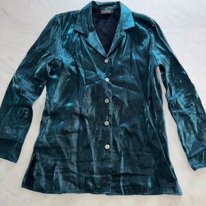 Vintage fritzi shimmer teal green button front collar shirt top blouse s